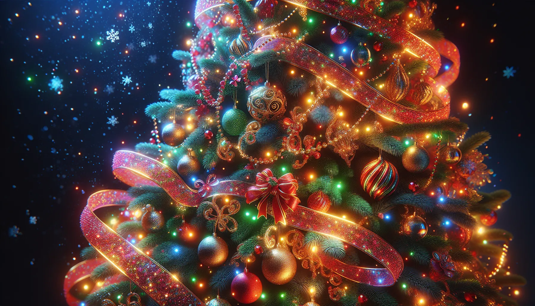 Árvore de Natal com fita ao redor