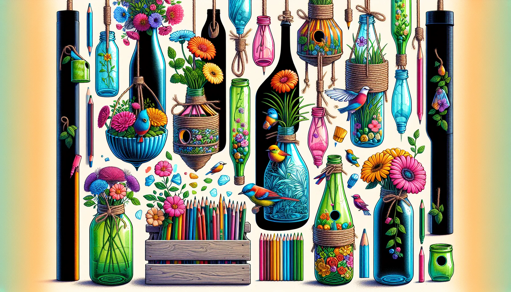 As garrafas PET podem ser reutilizadas de várias maneiras criativas. Aqui estão algumas ideias:

1. Vasos de plantas: Corte a parte superior das garrafas e use-as como vasos para suas plantas. Você pode até decorá-las pintando ou adicionando adesivos coloridos.

2. Organizadores de materiais: Corte as garrafas ao meio e use as partes inferiores como organizadores para materia
